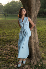Sky Denim Abstract Skirt Set