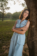 Sky Denim Abstract Skirt Set