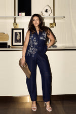 Floral Thread Denim Waistcoat Set