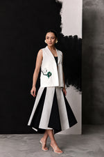 White Green Scoop Jacket Skirt Set