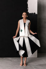 White Green Scoop Jacket Skirt Set