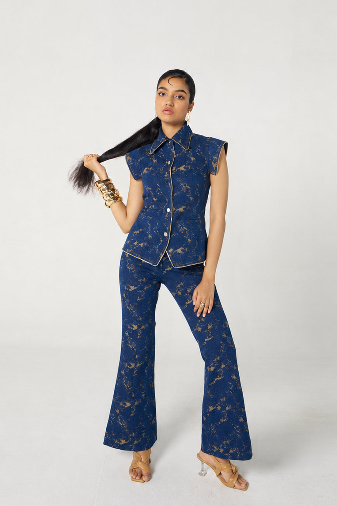 Beige Jacquard Pants Set