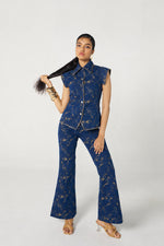 Beige Jacquard Pants Set