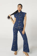 Beige Jacquard Pants Set