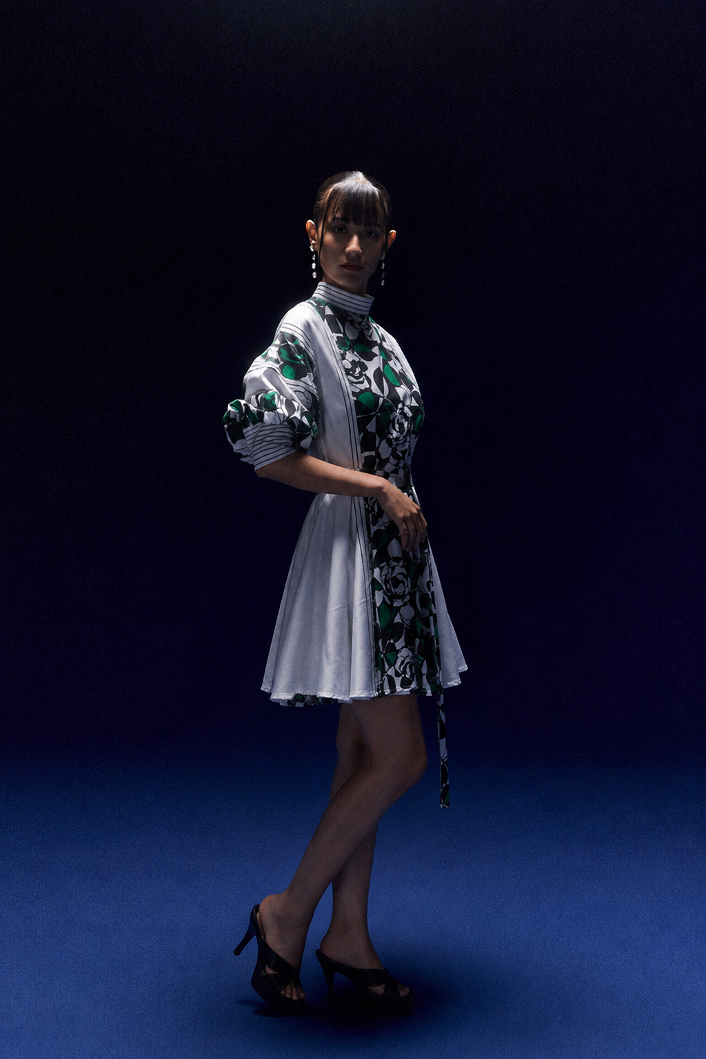 WHITE GREEN ROSE ELVY DRESS
