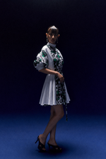 WHITE GREEN ROSE ELVY DRESS