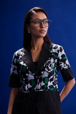 White Green Rose Jacket Stripe Skirt Set