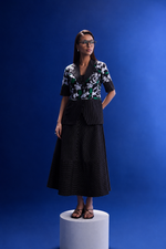 White Green Rose Jacket Stripe Skirt Set