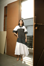 White Stripe Check Asymmetric Dress